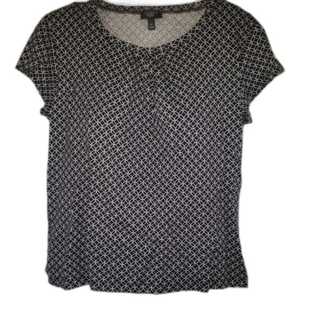 Talbots Petite Medium Geometric Print Cap Sleeve Shirt Button Up Art Deco Office